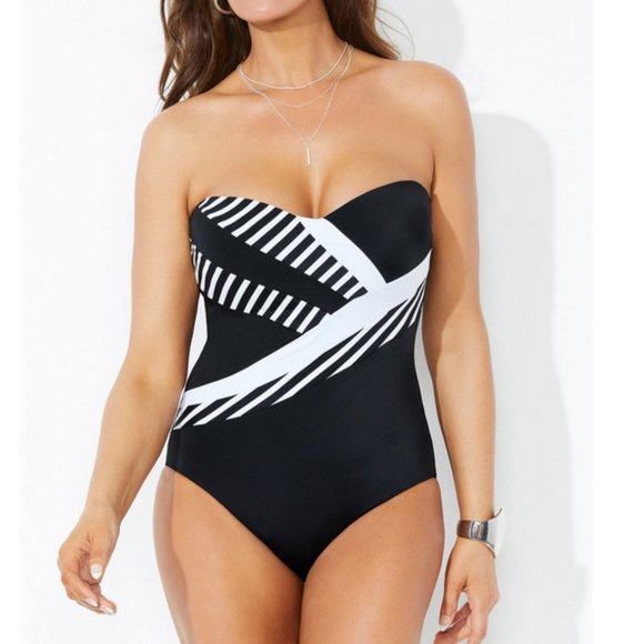 NWT Swimsuits For All. Colorblock Bandeau One Piece with Removable Straps. - Picture 2 of 5